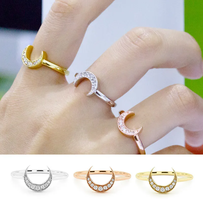 

Romantic Rings For Women Romantic Moon Crescent Zircon Gold/Silver/Rose Gold Colors Wedding Finger Ring Gift Fashion Jewelry