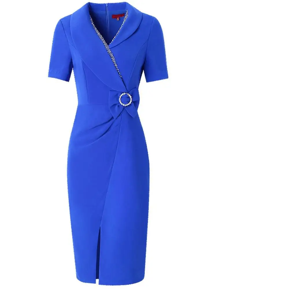 

party Diamonds dress Bow 2021 new Spring Women Business affairs Dress large size Short sleeve Vintage summer ladies dresses 3xl