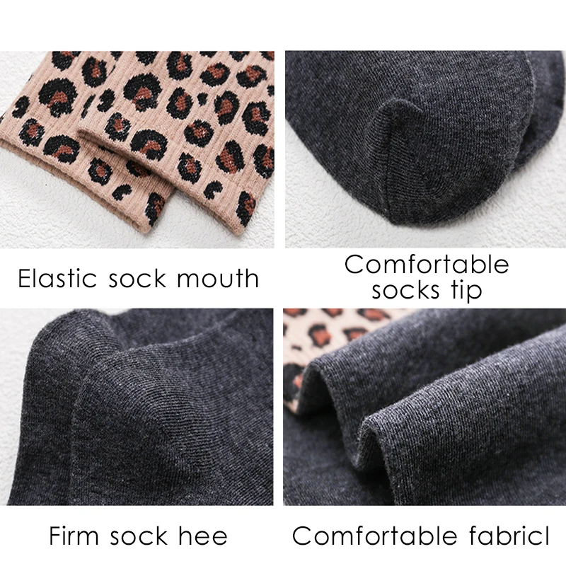 

Elastic 1Pair Breathable Autumn Winter Cotton Mid Tube Socks for Women Long Socks Korean Style Leopard Pattern