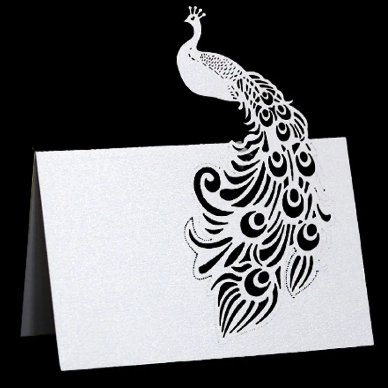 50pcs Peacock Laser Cut Table Name Place Cards Greeting Card Seat Name Message Setting Card Wedding Birthday Party Favor Decor