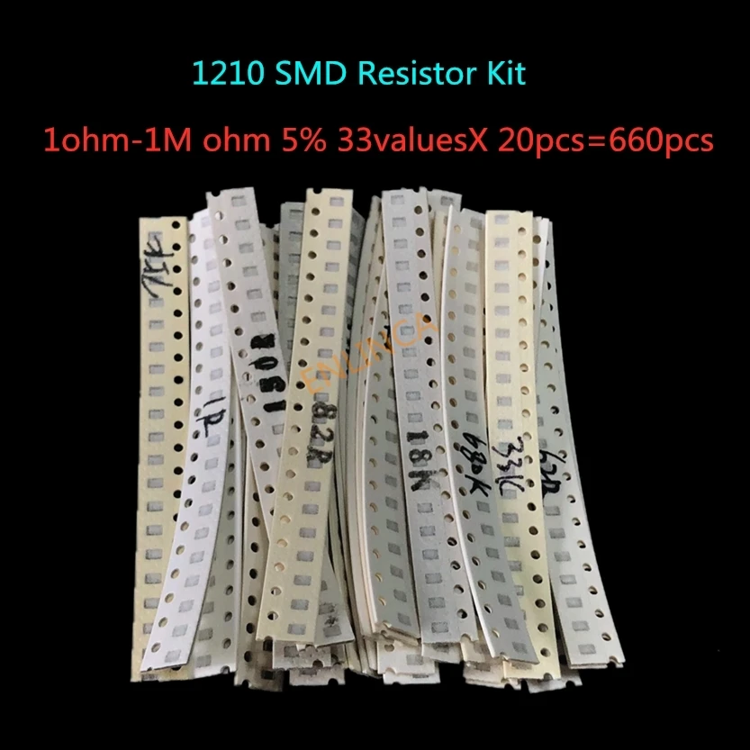 Комплект резисторов 1210 SMD в ассортименте 1 Ом-1М Ом 5% 33valuesX 20 шт. = 660 набор образцов |