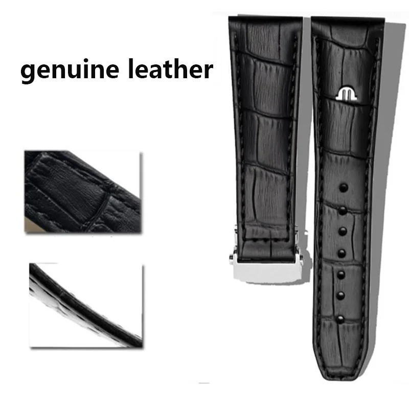 TOP Genuine Leather watchband For MAURICE LACROIX watches strap black brown 20mm 22mm with folding buckle bracelet