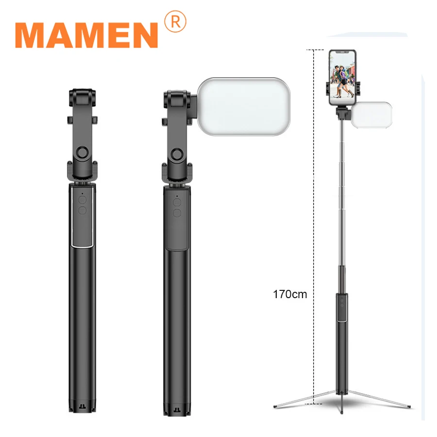 

MAMEN New 170cm Bluetooth Selfie Stick Tripod With LED Fill Light Remotely Controllable Monopod For Smartphone Photo Video Stand