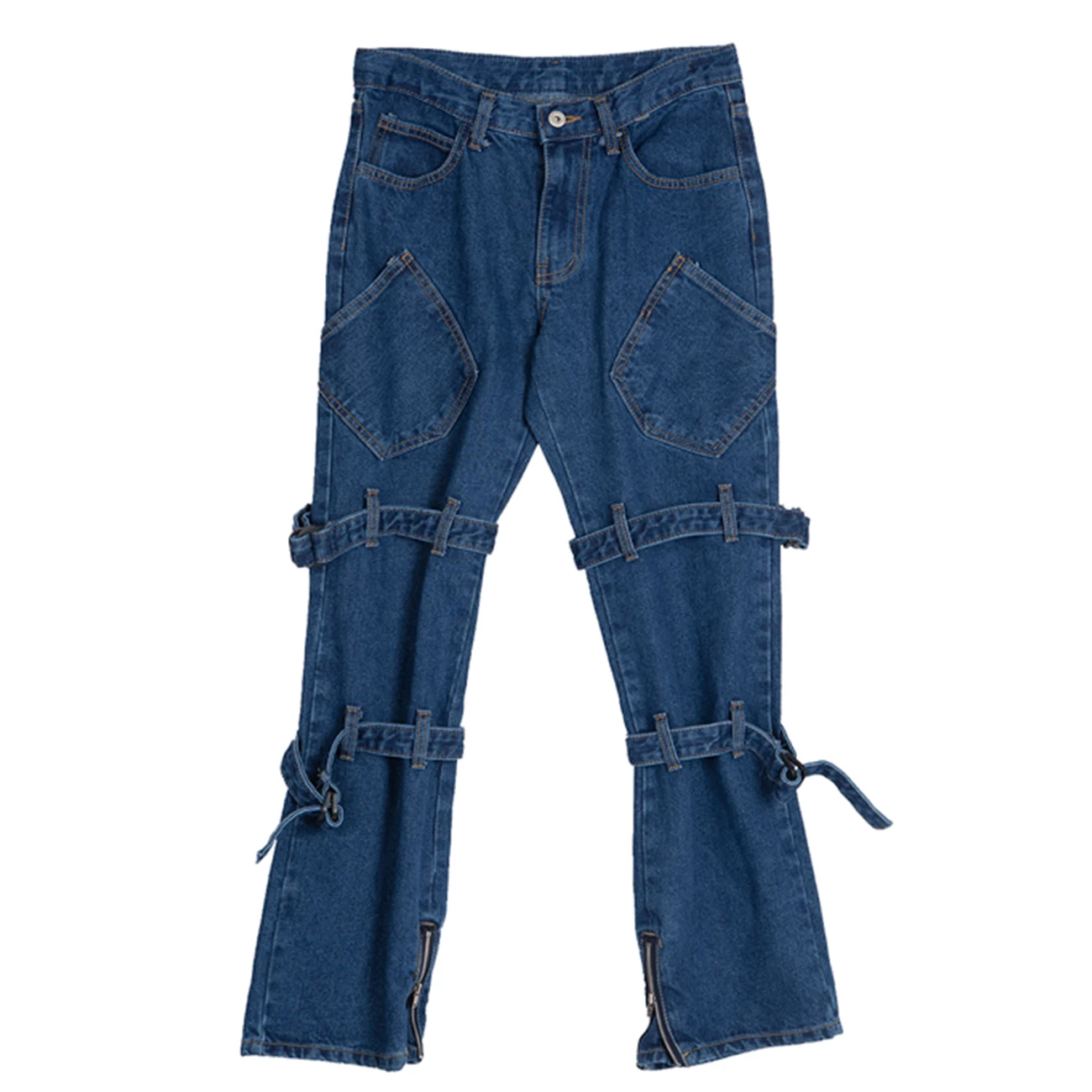 

Vintage Bandage Denim Elastic Loose Pants Hip Hop Casual Joggers Jeans Harajuku Streetwear Mens Harem Trousers