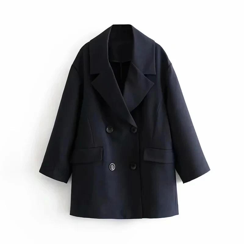 

Women's Fashion Office Clothes Double Breasted Loose Coat Retro Long Sleeve Pocket Women's Coat Double Breasted Casual Fashio