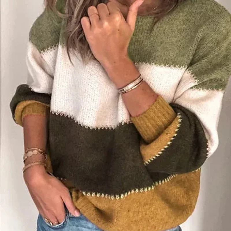 Осенне-зимний Повседневный свитер с круглым вырезом вязаный пуловер длинным