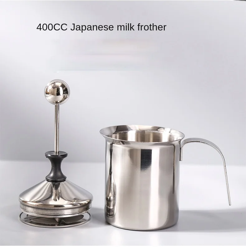 

400ml Stainless Steel Double Mesh Milk Creamer Foamer Manual Milk Frother Handle for Foam Cappuccino Latte Coffee