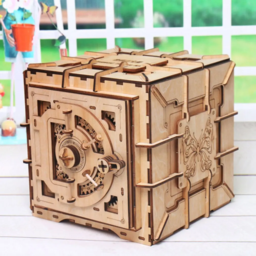 

Treasure Box Wooden 3D Assembled Creative DIY Puzzle Wooden Mechanical Transmission Antique Box Model Toy Gift