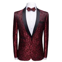 Chaqueta de traje pequeño de flores a la moda para hombre, cuello de Chal, traje de novio de fiesta Delgado, abrigo de cantante, actuación (1)