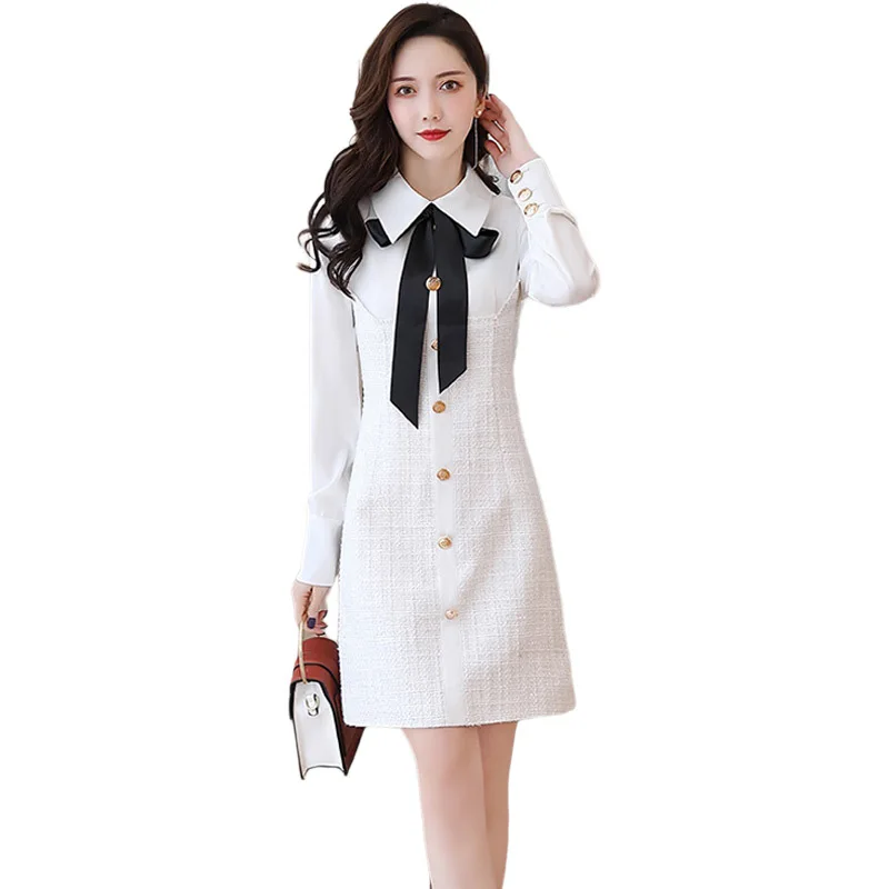 

European Goods Younger Chanel-Style Polo Collar Dress Autumn 2021 New Women's Waist Slimming Temperament Goddess Style