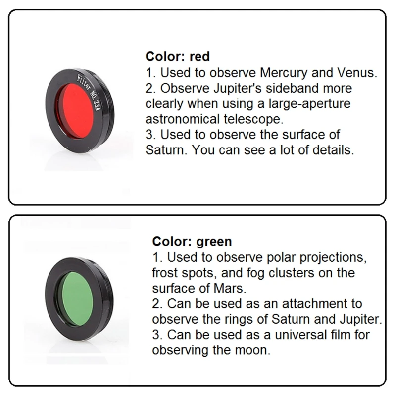 

1.25 inch Color Filter Set 6 Filter Lens With Storage Box Telescope Tool Lunar