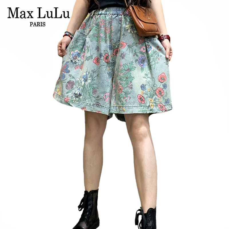 

Женские джинсовые шорты Max LuLu, винтажные свободные широкие штаны с цветочным принтом, лето 2021
