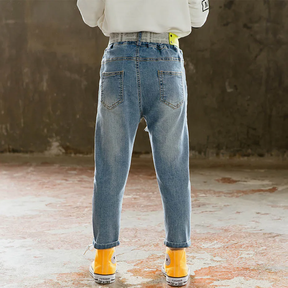 Джинсы для больших девочек однотонные джинсы детские узкие джинсовые штаны