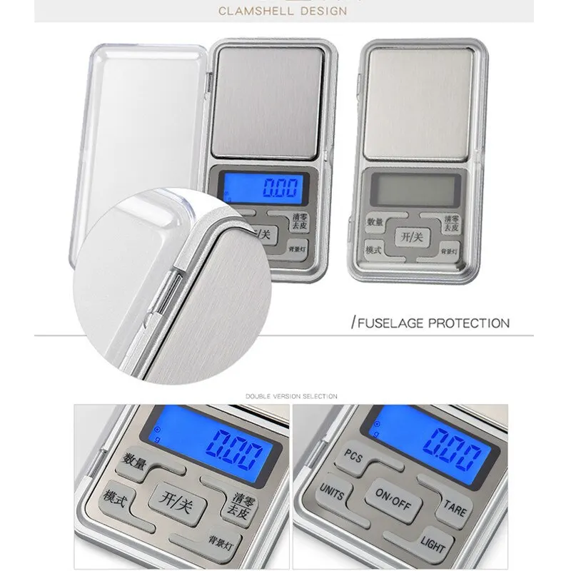 

Mini Digital Pocket Scale 100/200/300/500g 0.01g/0.1g High Accuracy Backlight Gram Weight Pocket Scale For Kitchen Jewelry 1Pcs