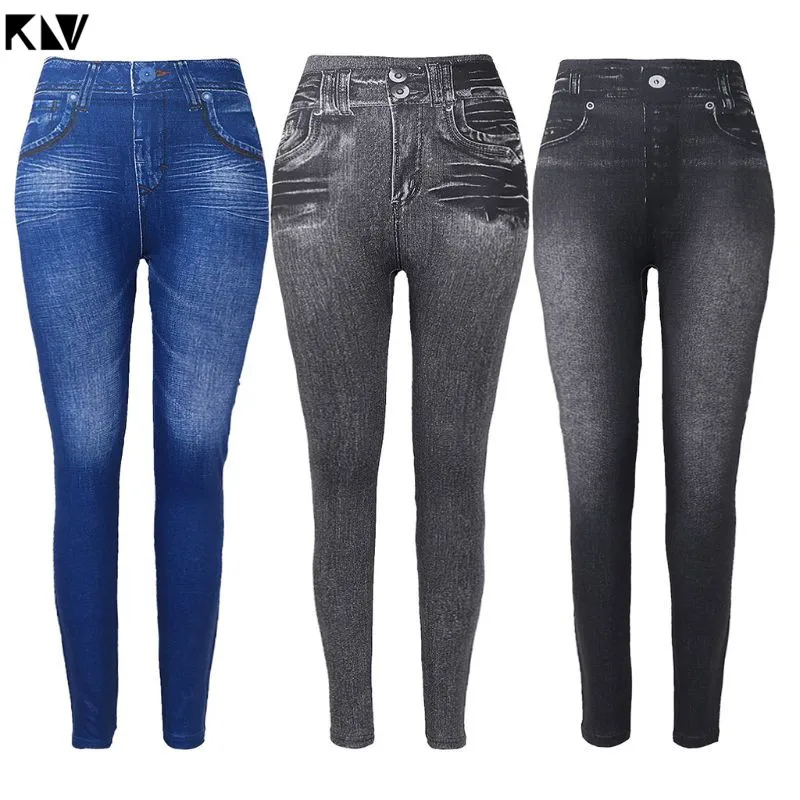 Женские джеггинсы KLV зимние бесшовные с флисовой подкладкой имитация джинсов