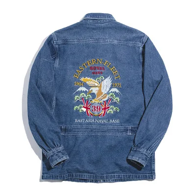 

Maden Denim Striped Jackets For Men Loose Cowboy Casual Vintage Blue Coat Peatch Corduroy Cotton Pocket Safari Jacket Man