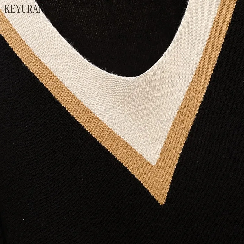 

New Women Striped Sweater Autumn Winter Loose Long Sleeve Pullover Tops Korean Ladies Knitted Patchwork Korean Sweaters Oversize