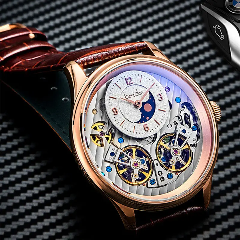 Двойной скелет MoonPhase швейцарские роскошные брендовые механические часы для мужчин полностью стальные водонепроницаемые автоматические мужские часы reloj montre