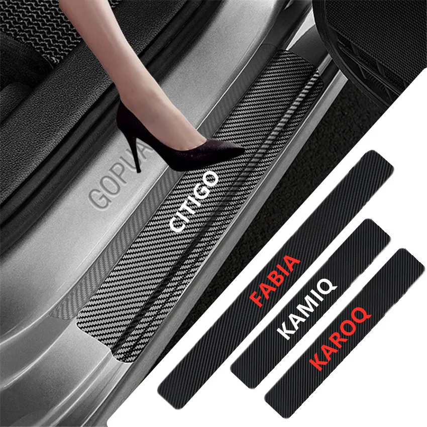 

For Skoda Octavia Fabia Superb Rapid Kodiaq Kamiq RAPID Accessories Car-Styling Carbon Fiber Vinyl Door Threshold Stickers