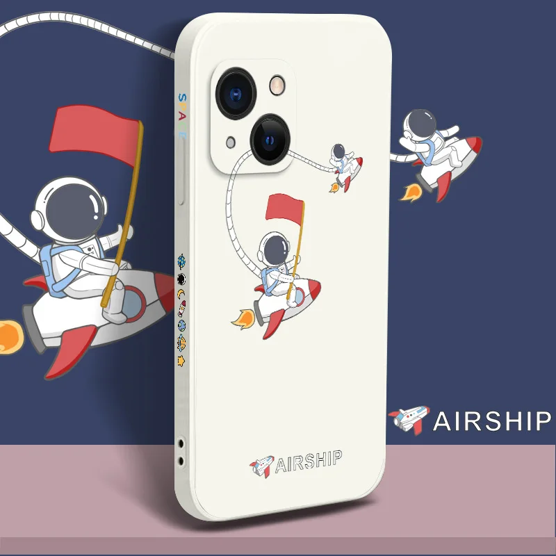 

Music Astronaut Liquid Case For iPhone 13 12 Pro Max Mini 11 Pro Max X XR XS MAX SE2020 8 7 Plus 6 6S Plus Soft Phone Cover Case