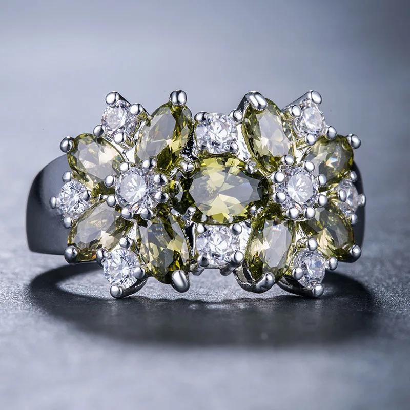 Visisap Birthstone Oval Zircon Flower Rings for Women Luxury Colorful Vintage Ring Fashion Accessories Factory B1113 | Украшения и