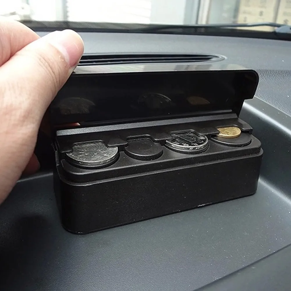 

1PC Car Coin Holder Black Plastic Coin Case Storage Box Holder Container Car Styling Accessories CHIZIYO