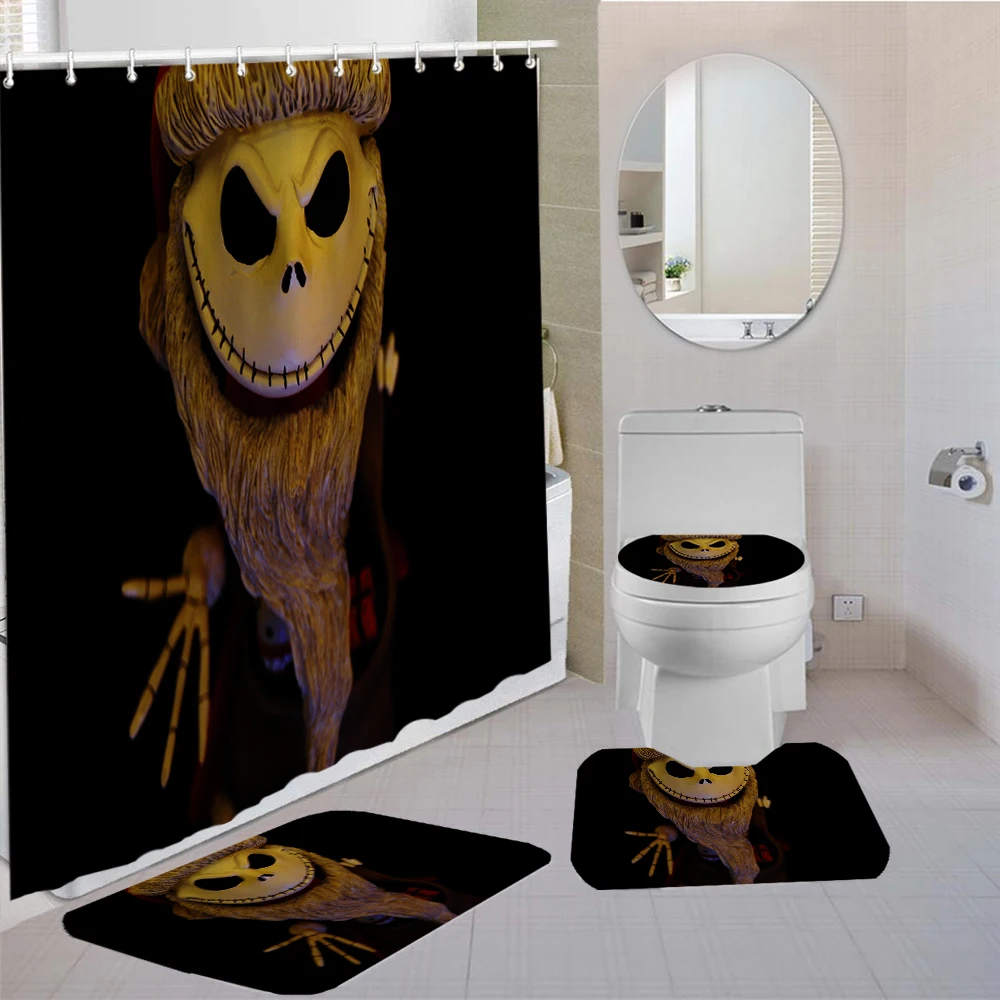 Enlarge 4 Pieces Curtains Terror Skull Shower Curtain Animal Kids Bath Sets 3D Printing Bathroom Comfortable And Soft Shower Curtain Set