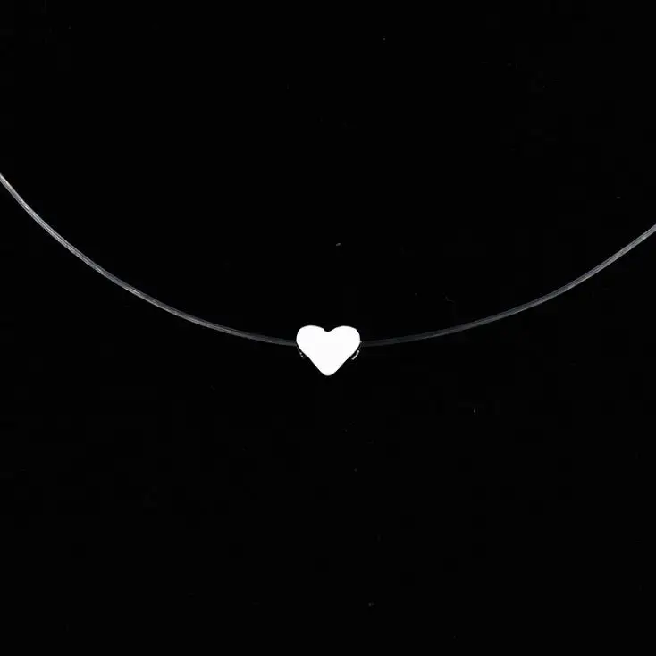 Heart Новинка, модное квадратное ожерелье из искусственного жемчуга, циркония, циркония, невидимое прозрачное женское ожерелье с леской - Окраска металла: Heart