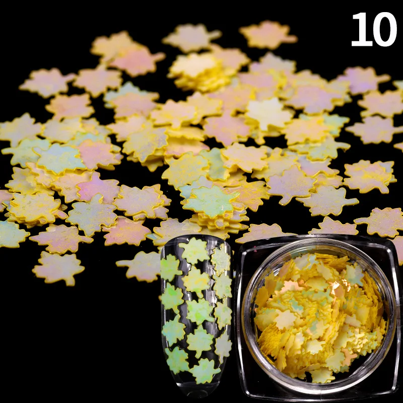 1 коробка блестящая голографическая палитра блесток для ногтей кленовый лист