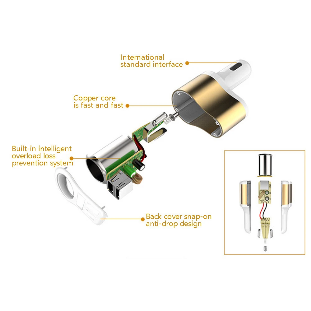 Металлическое 2USB автомобильное зарядное устройство с экраном для обнаружения
