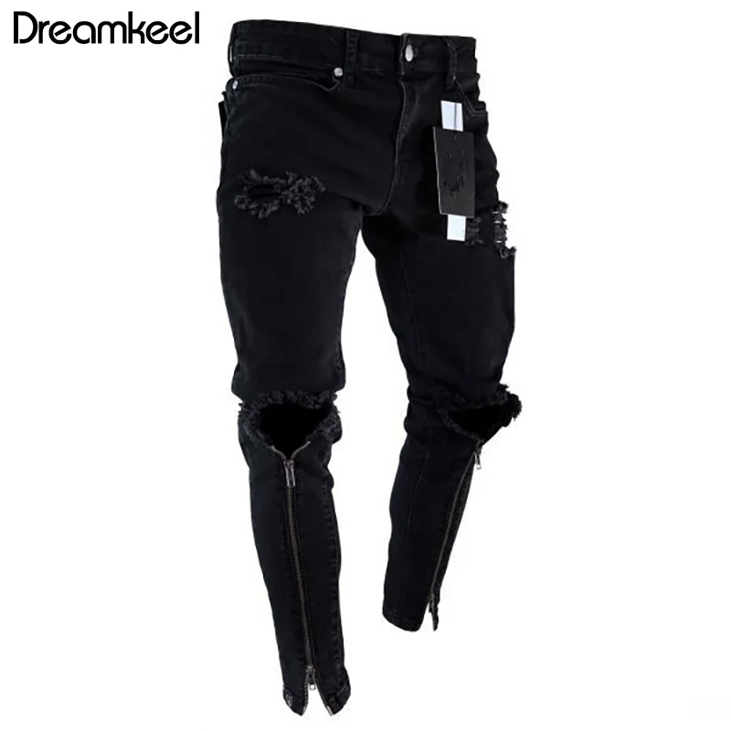 Мужские джинсы модные уличные мужские винтажные рваные на молнии эластичные