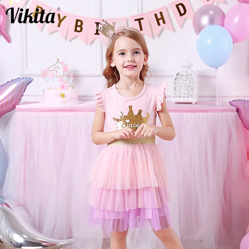 

VIKITA Brand Kids Princess Summer Dress for Kids Children Sequins Tutu Dresses Toddlers Sleeveless Vestidos Girls Casual Dress