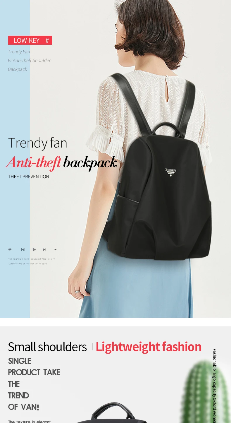 ZOGER Minimalistic casual lightweight backpack ultralow-weight new Oxford cloth versatile women's travel backpack