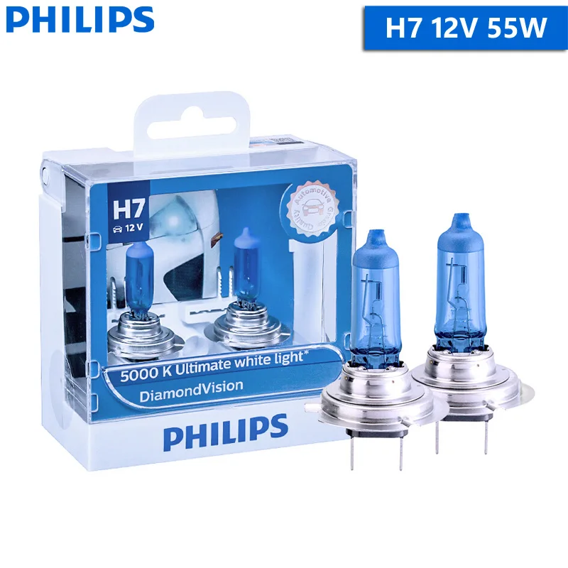 

Philips Diamond Vision H1 H4 H7 H8 H11 9005 9006 HB3 HB4 12V DV 5000K Холодный белый свет Автомобильная галогенная фара Противотуманная фара (Twin)