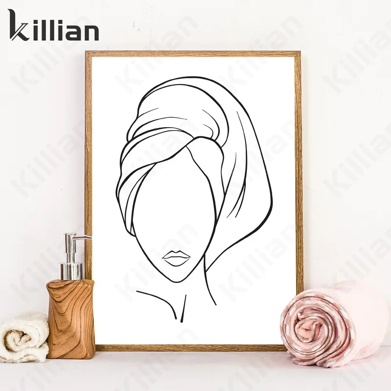 

Abstract Woman Face Art Print Picture Poster Modern Bathroom Line Drawing Canvas Painting Toilet Art Poster Wall Decoration Art