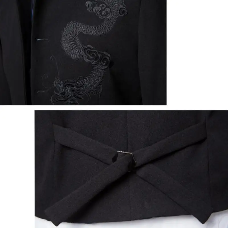 

4XL Chinese Dragon Embroidery Tunic Wedding Suits For Men 2 pcs Groom Set Jacket+Pants Office Wear Plus Size XXXXL
