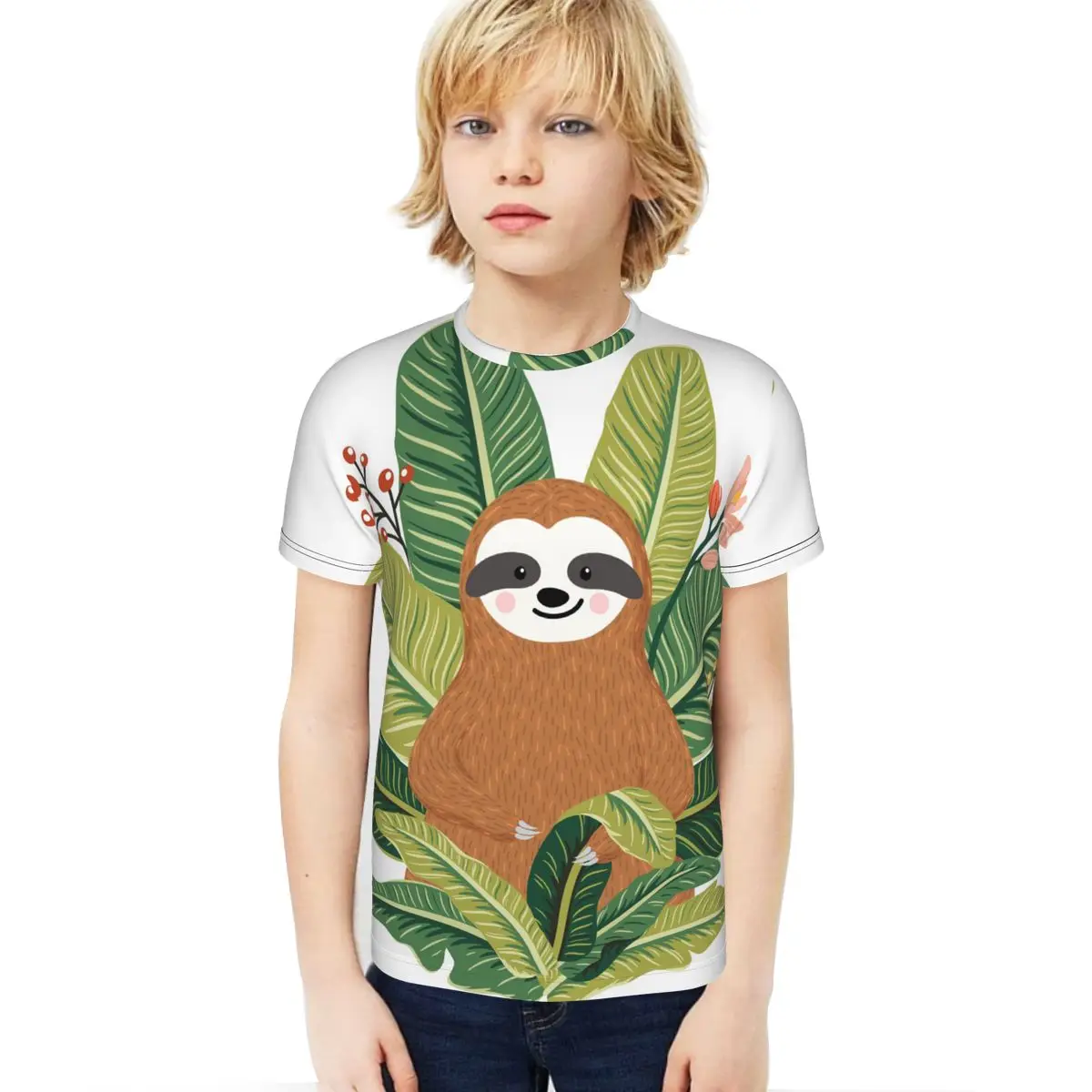 

Футболки футболки для девочек короткий рукав Футболка-туника топ для детей, мальчиков и подростков, тропический ананас животное Ленивец