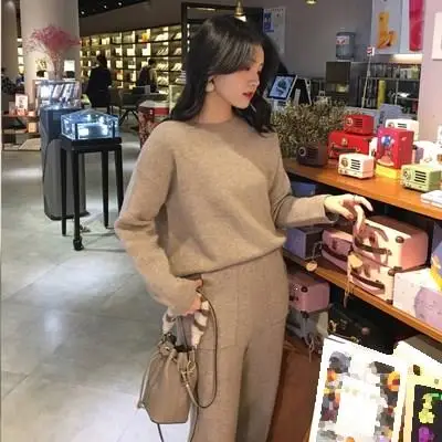 Knitted Tracksuit Knit Pant Female Pants Suit Fashion Women Clothing 2 Piece Set | Женская одежда