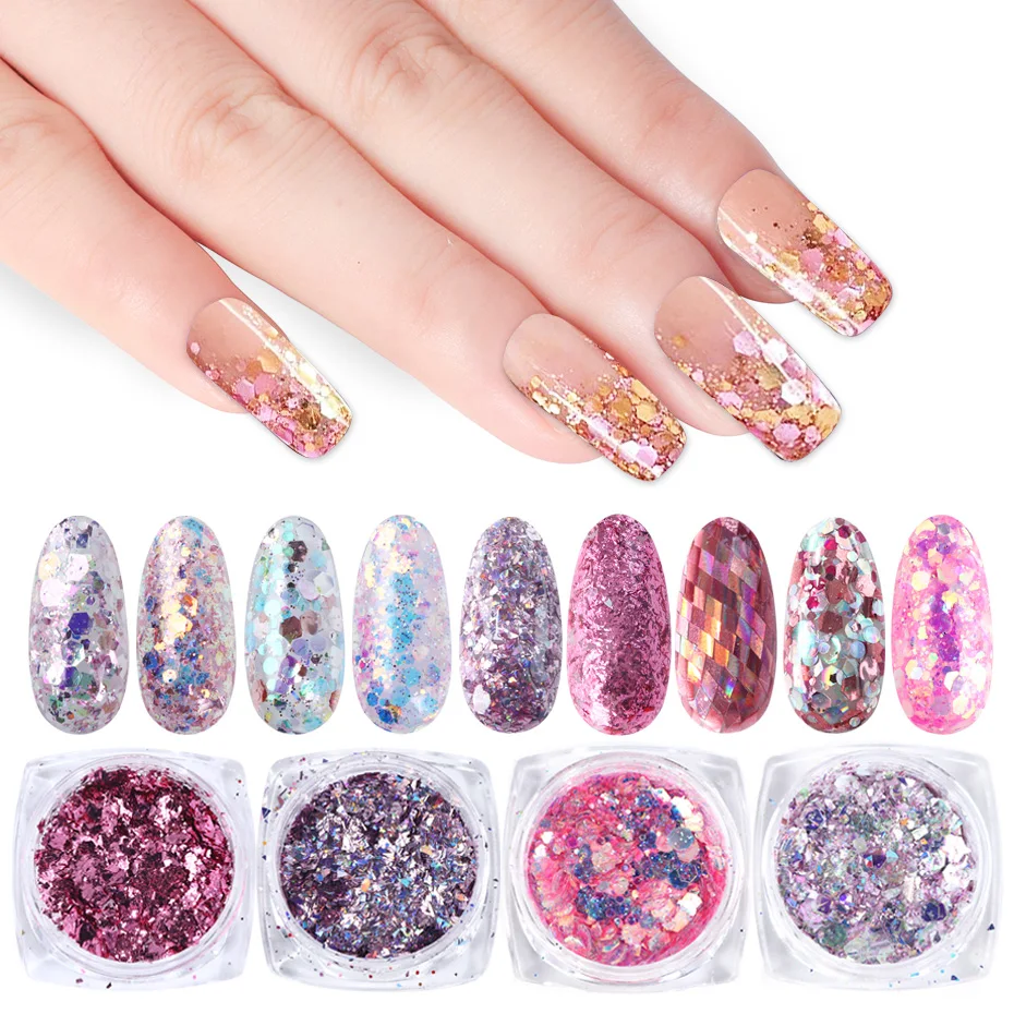 Смешанная фотобумага для ногтей Голографическая фольга хлопья порошок набор