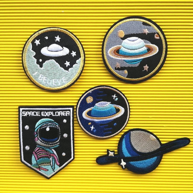 

embroidery astronaut badges,space iron on patch,elbow star patches for clothing DIY accessory,embroidered earth appliques