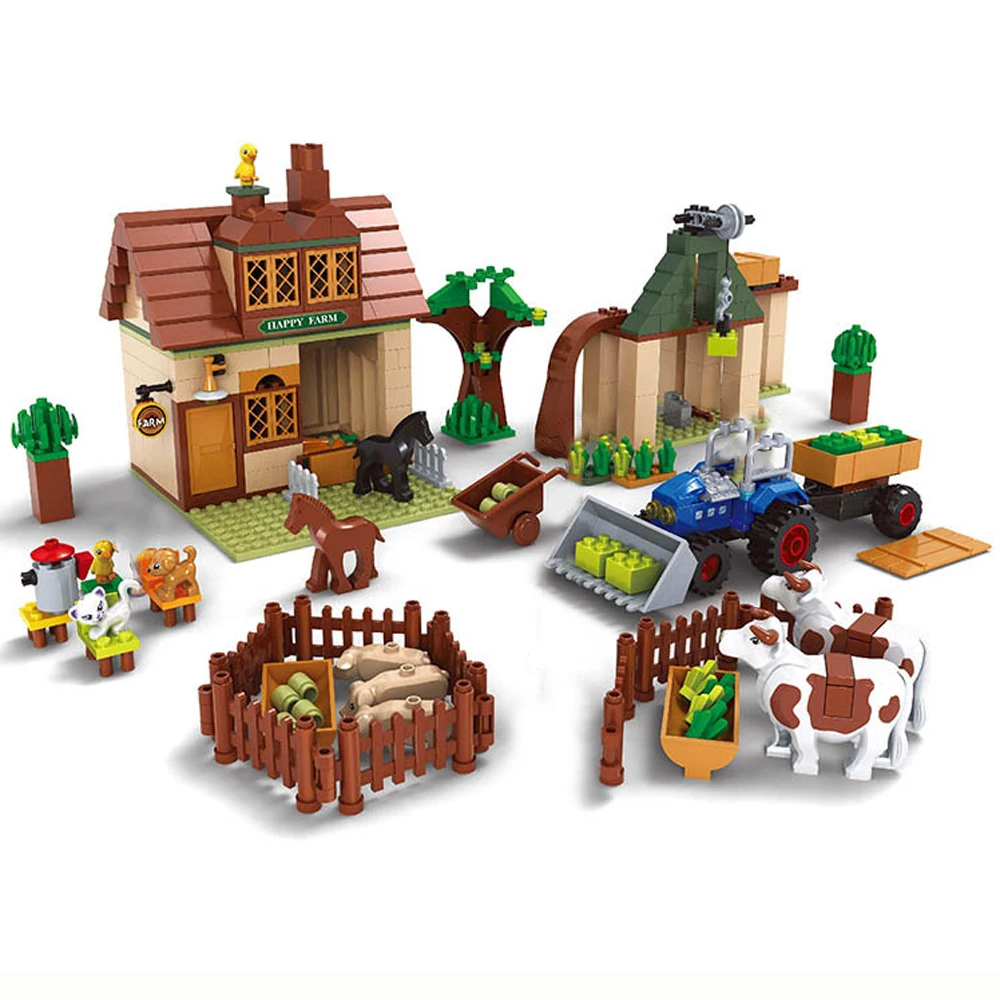 

2021 г., креативный город, ферма, сельская ферма, животные, ферма, корова, свинка, кошка, лошадь, строительный блок, модель MOC, сделай сам, кирпичи,...