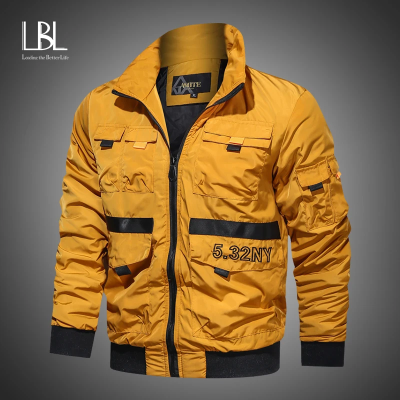 Мужская куртка бомбер на молнии с карманами в стиле милитари|Мужские куртки| |