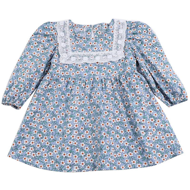 

Toddler Girl Dresses New 2021 Cute Fashion Print Knee-Length Lace Long Sleeve