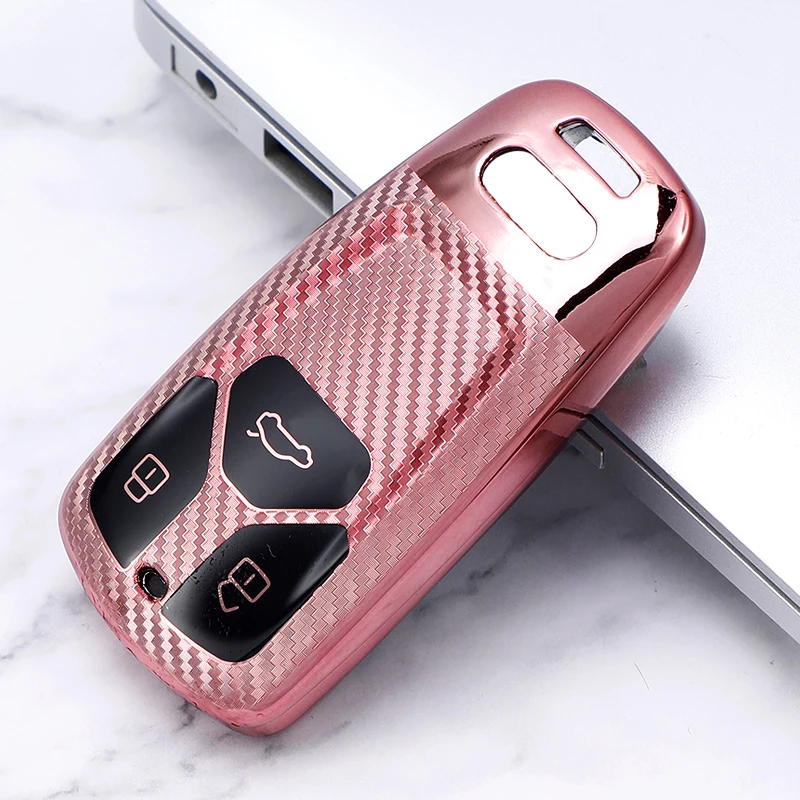 

Carbon Fiber TPU Full Cover Car Key Case For AUDI A4 B9 Q5 Q7 TT TTS 8S 2016 2017 Auto Smart Remote Shell Car Styling Accessorie