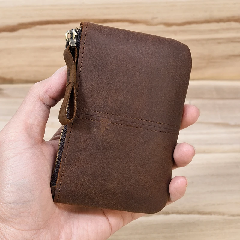 Men's Genuine Leather Zipper Coin Wallet Wowen natural Mini Short Purse Card Holder Change For Man Clutch Wallets | Багаж и сумки