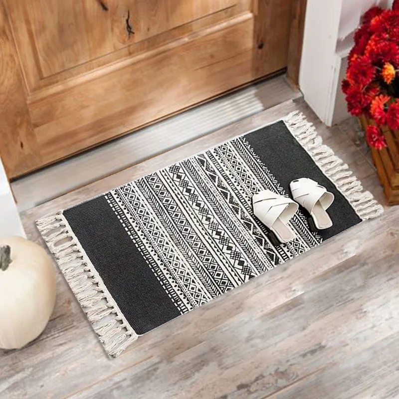bohemian tassel simple cotton linen retro ethnic style carpet floor mat for bedroom living room bedside small prayer rug 60x90cm free global shipping