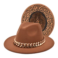luxary fashion women fedora hats wide brim thick gold chain band felted hat jazz cap winter autumn panama camel hats sombreros