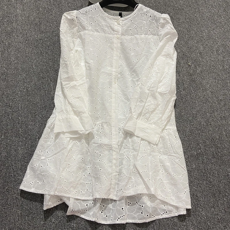 Женское ажурное мини-платье-рубашка повседневное свободное белое праздвечерние