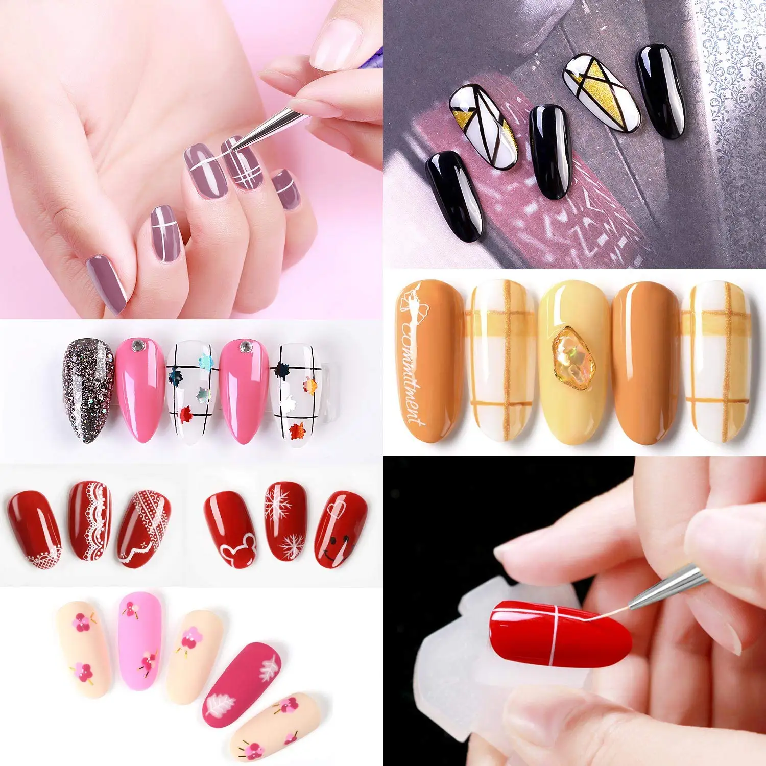 

5 Pcs Acrylic UV Gel Glitter Drawing Painting Brushes Crystal Handle Carving Flower Pens for Nails Tools Women Art Fashion