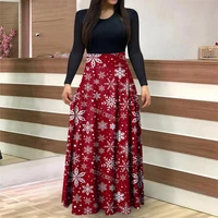 christmas casual dresses for women 2021 round neck slim digital print patchwork spring dress for new year